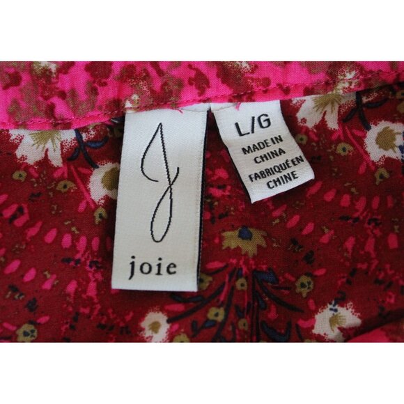 JOIE Boho Prairie Peasant Blouse Bright Pink Ruffled Top, Size  L Large - Picture 9 of 10